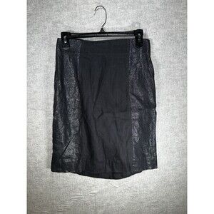 GO International Gray Linen Metallic gunmetal panel pencil skirt Zipper Size 11